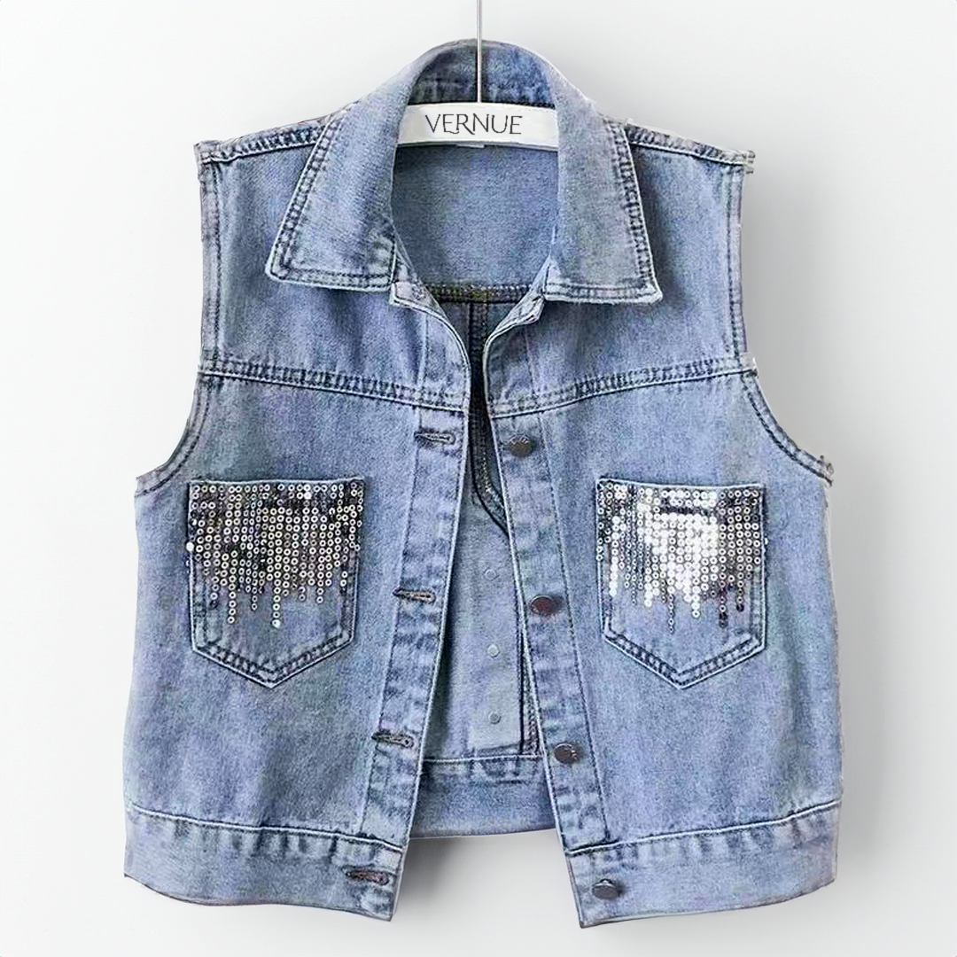 Maria Callas Sequin Denim Vest