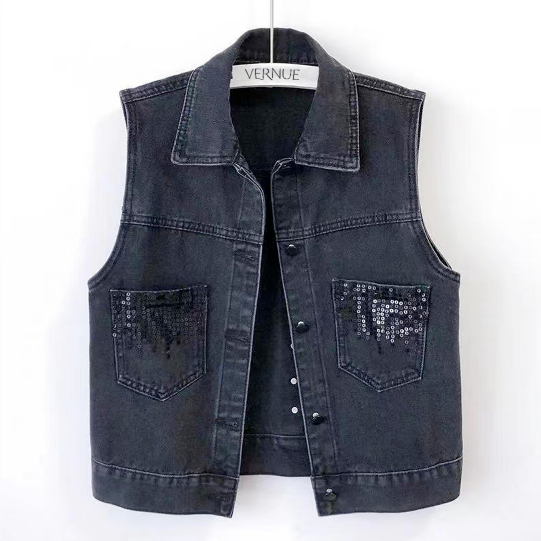 Maria Callas Sequin Denim Vest