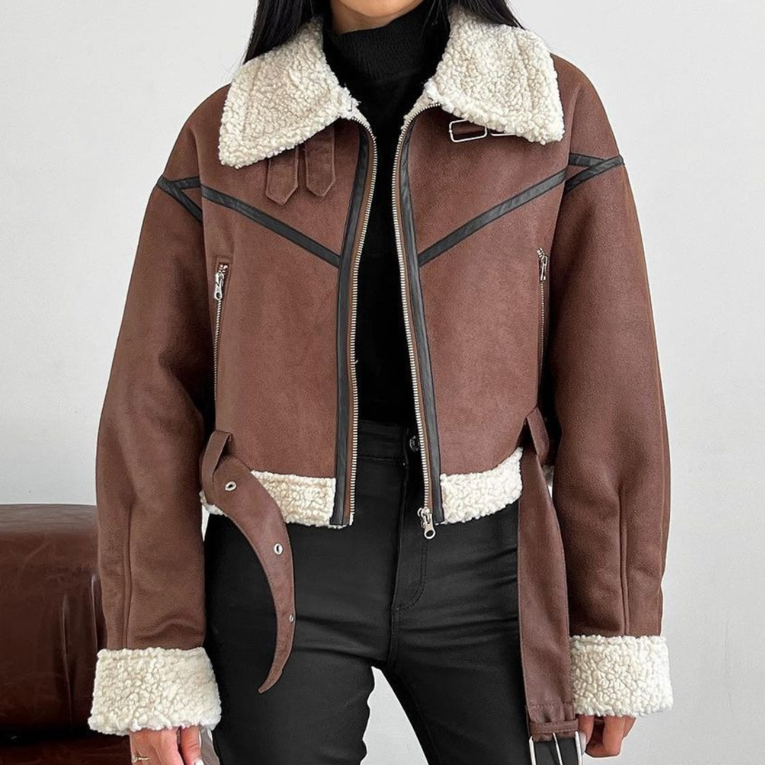 Lydia Suede Leather Sherpa Jacket