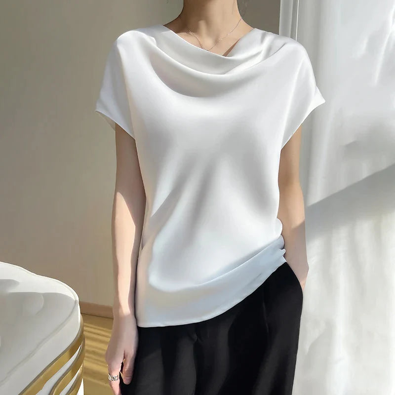 Draped Elegance Satin Blouse