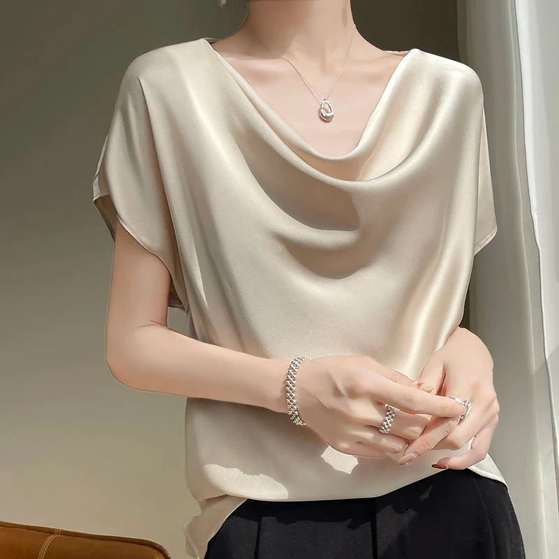 Draped Elegance Satin Blouse