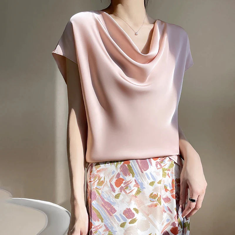 Draped Elegance Satin Blouse