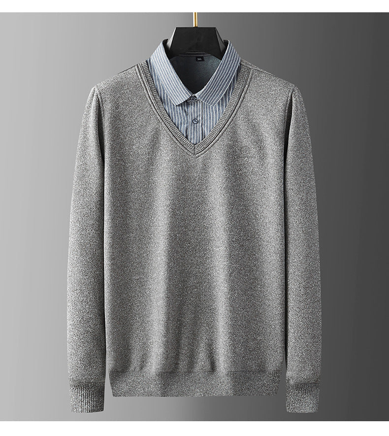 Caruso Layered Look Polo Fleece Sweater