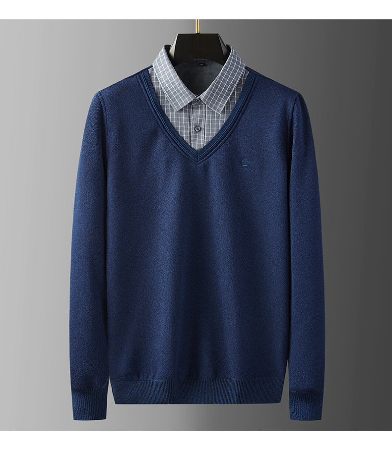 Caruso Layered Look Polo Fleece Sweater