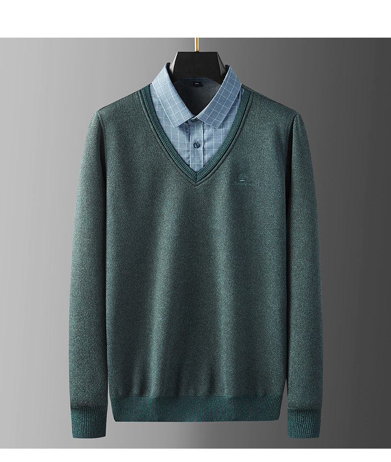 Caruso Layered Look Polo Fleece Sweater