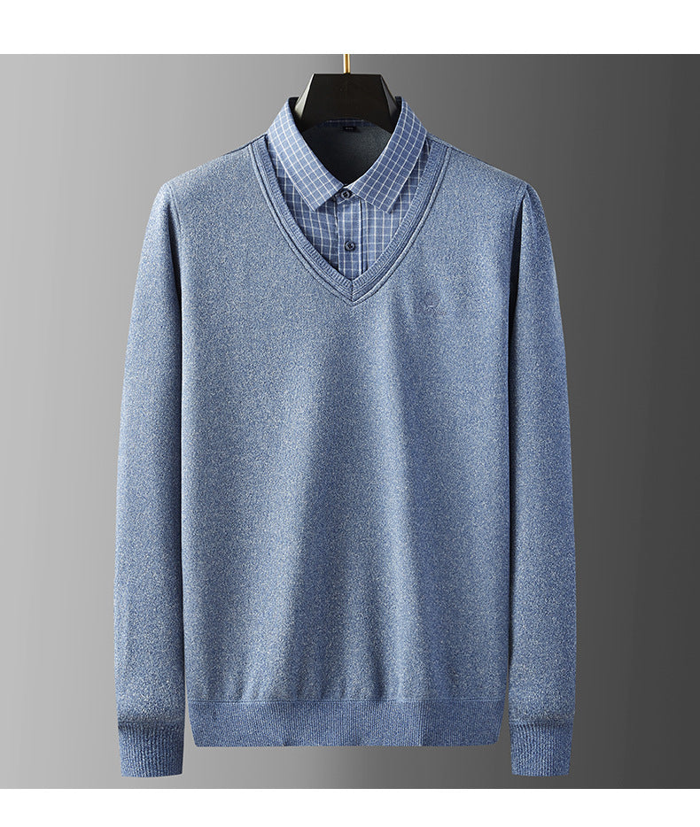 Caruso Layered Look Polo Fleece Sweater