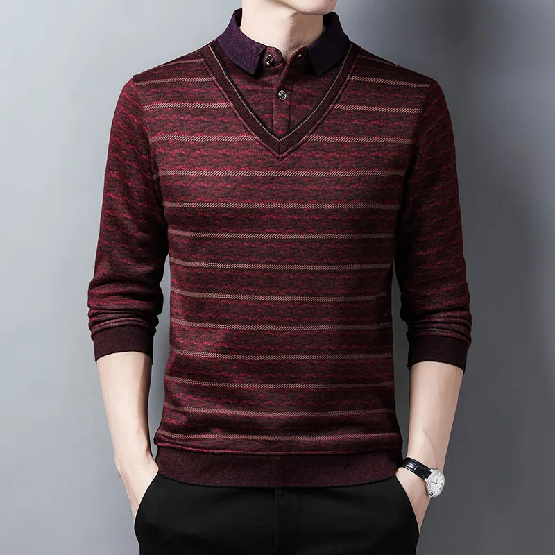 Remy Sogno Layered Look Long Sleeve Polo