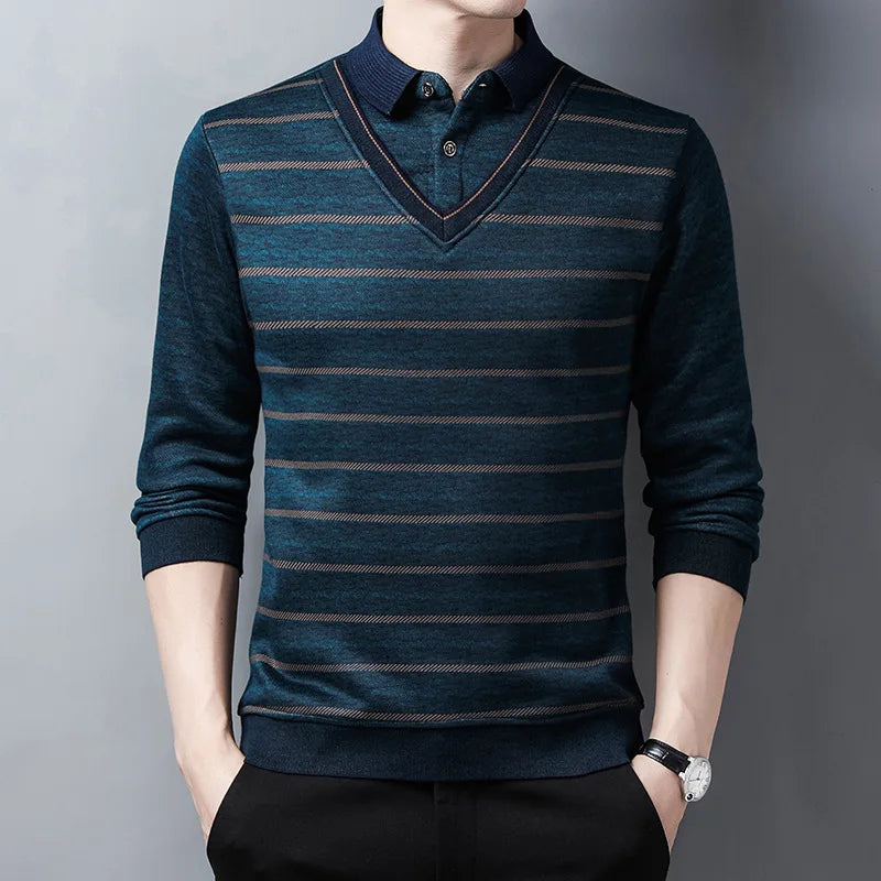 Remy Sogno Layered Look Long Sleeve Polo