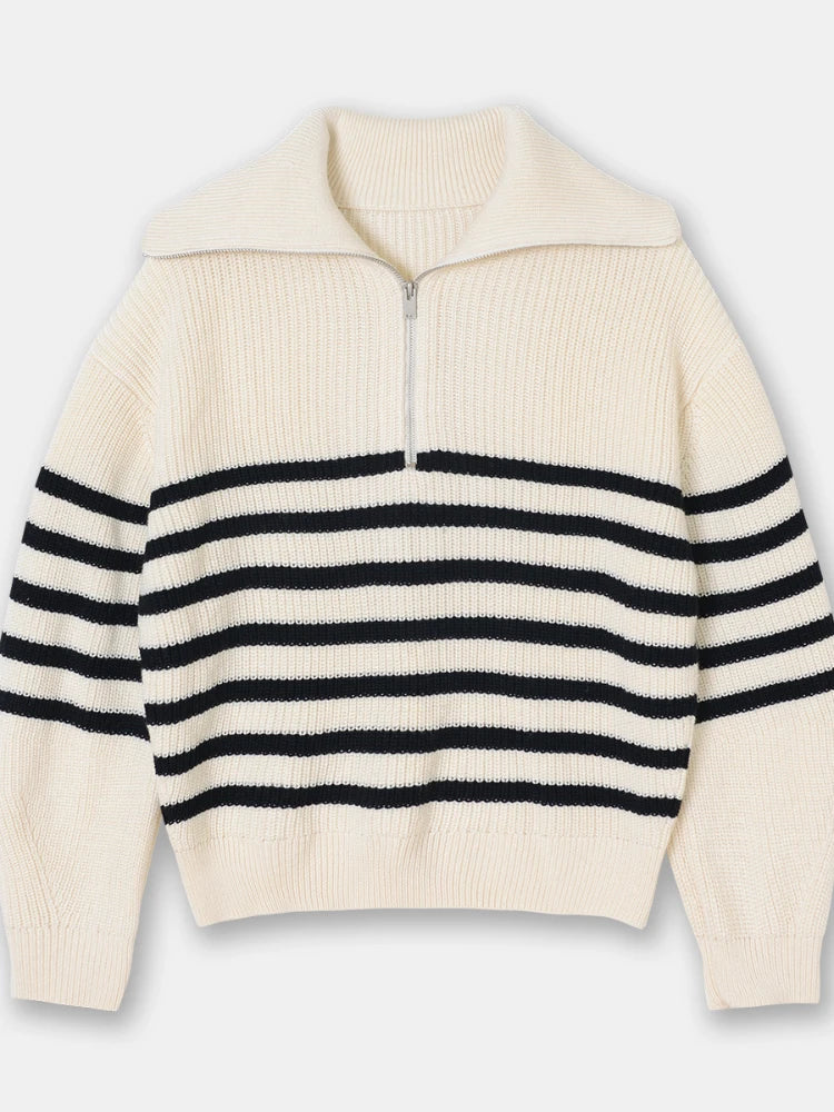 Rivelle Striped Half Zipper Turtleneck