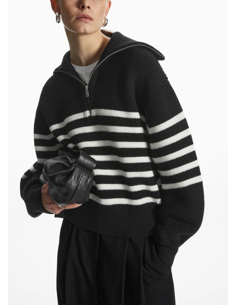 Rivelle Striped Half Zipper Turtleneck