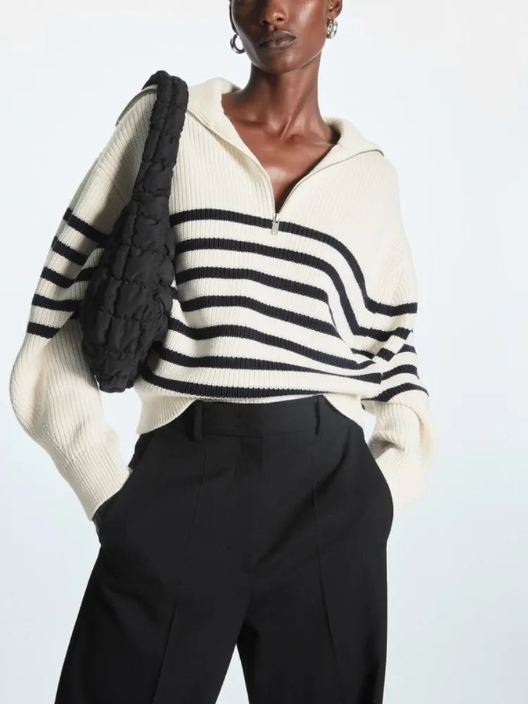 Rivelle Striped Half Zipper Turtleneck