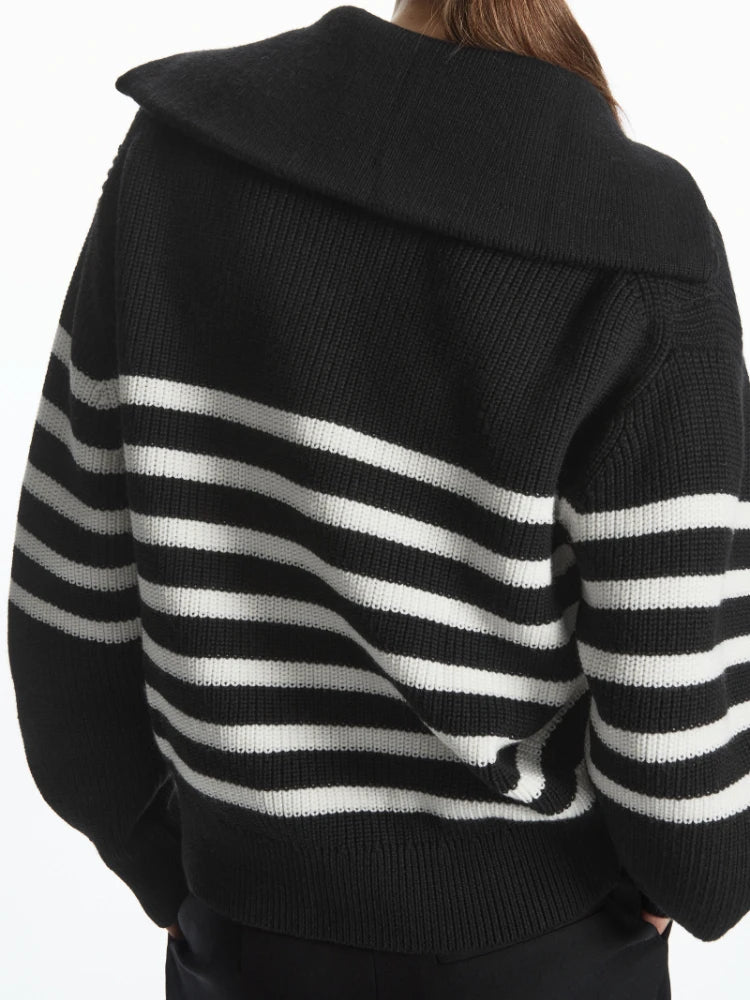 Rivelle Striped Half Zipper Turtleneck